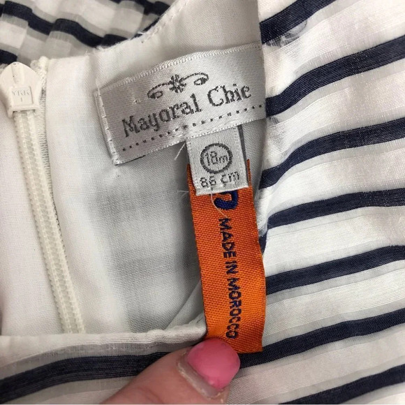 Mayoral Chic dress flutter sleeve blue and white stripe size 18 months - Picture 3 of 9